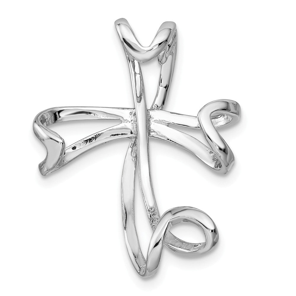 Million Charms 925 Sterling Silver Rhodium-Plated Relgious Cross Chain Slide Pendant