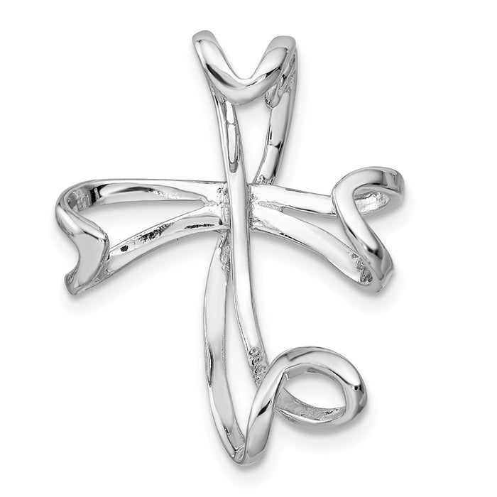 Million Charms 925 Sterling Silver Rhodium-Plated Relgious Cross Chain Slide Pendant