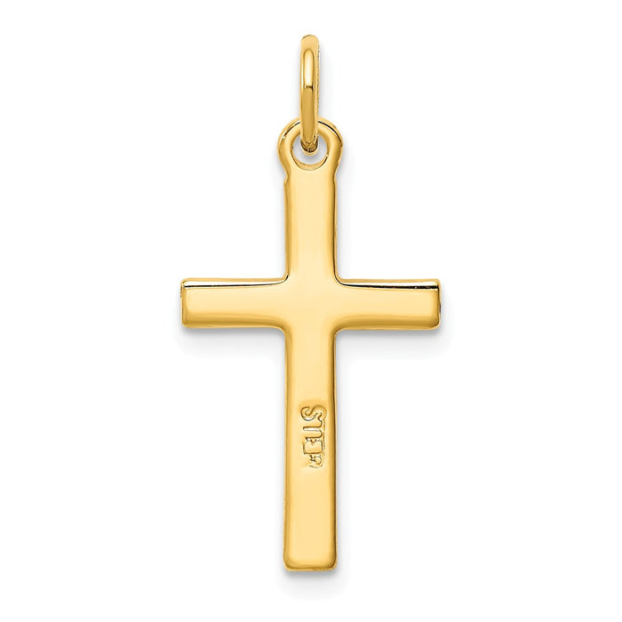 Million Charms 925 Sterling Silver Gold Themed Tone Diamond-Cut Relgious Cross Pendant