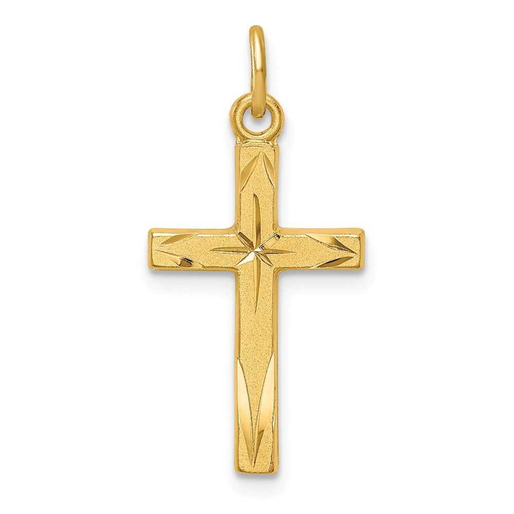 Million Charms 925 Sterling Silver Gold Themed Tone Diamond-Cut Relgious Cross Pendant