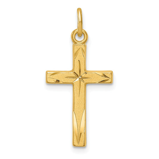 Million Charms 925 Sterling Silver Gold Themed Tone Diamond-Cut Relgious Cross Pendant
