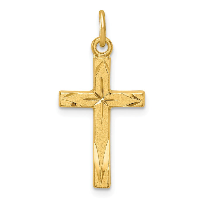 Million Charms 925 Sterling Silver Gold Themed Tone Diamond-Cut Relgious Cross Pendant