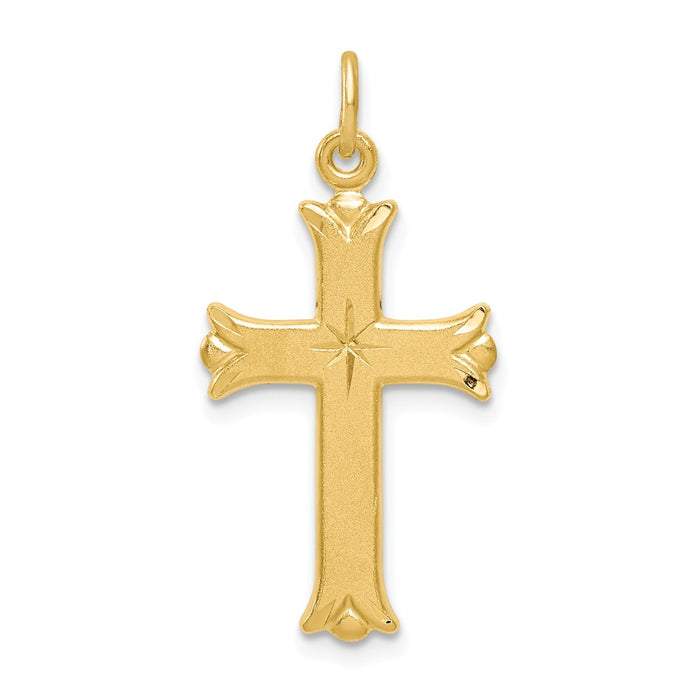 Million Charms 925 Sterling Silver Gold Themed Tone Diamond-Cut Relgious Cross Pendant