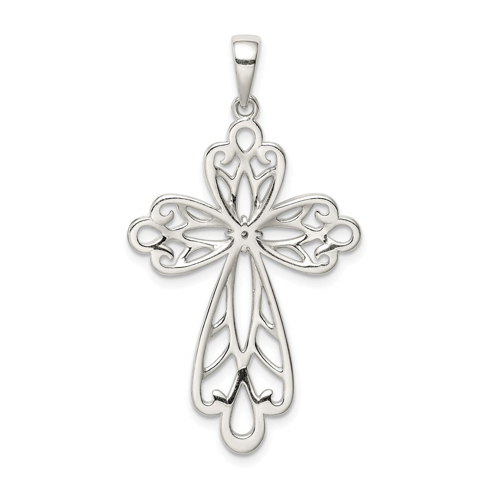 Million Charms 925 Sterling Silver Diamond & Diamond-Cut Relgious Cross Pendant