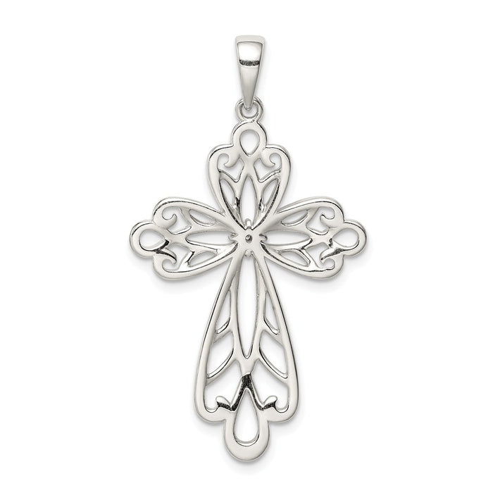 Million Charms 925 Sterling Silver Diamond & Diamond-Cut Relgious Cross Pendant