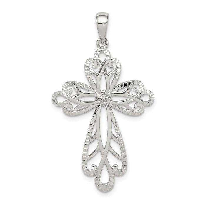 Million Charms 925 Sterling Silver Diamond & Diamond-Cut Relgious Cross Pendant