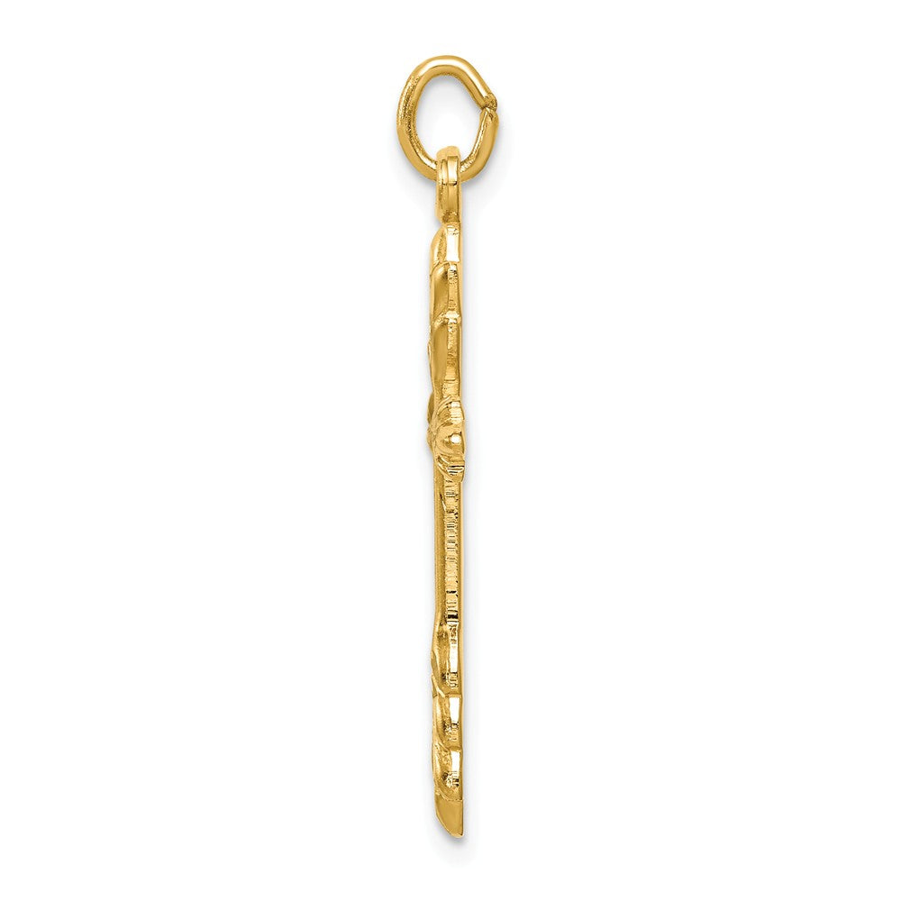 Million Charms 925 Sterling Silver Gold Themed Tone Diamond-Cut Relgious Cross Pendant
