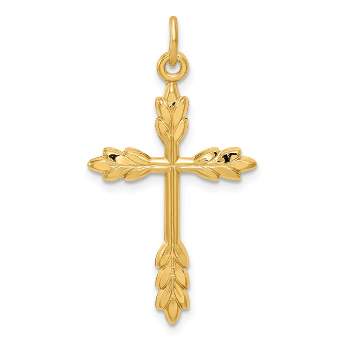 Million Charms 925 Sterling Silver Gold Themed Tone Diamond-Cut Relgious Cross Pendant