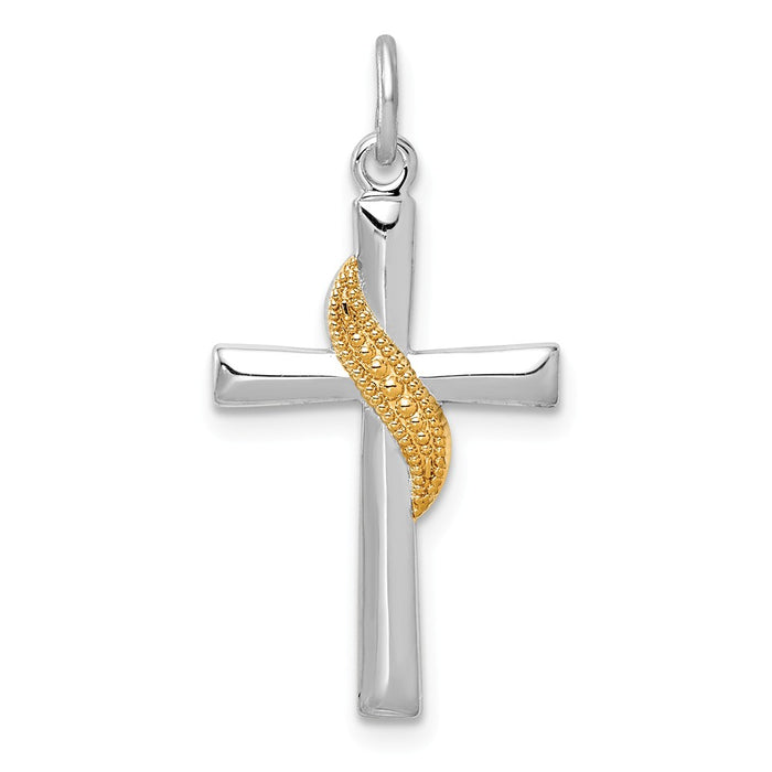 Million Charms 925 Sterling Silver Rhodium-Plated & Gold Themed Tone Relgious Cross Pendant