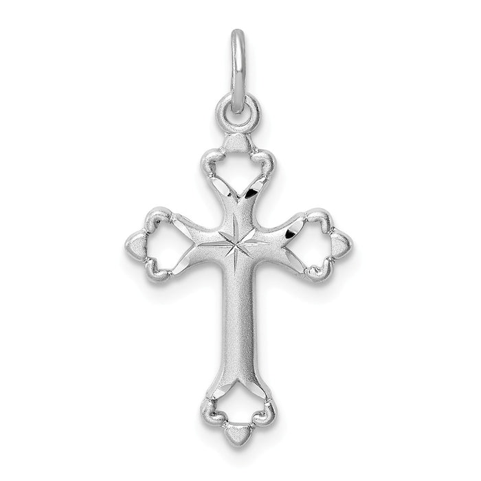 Million Charms 925 Sterling Silver Rhodium-Plated Diamond-Cut Relgious Cross Pendant