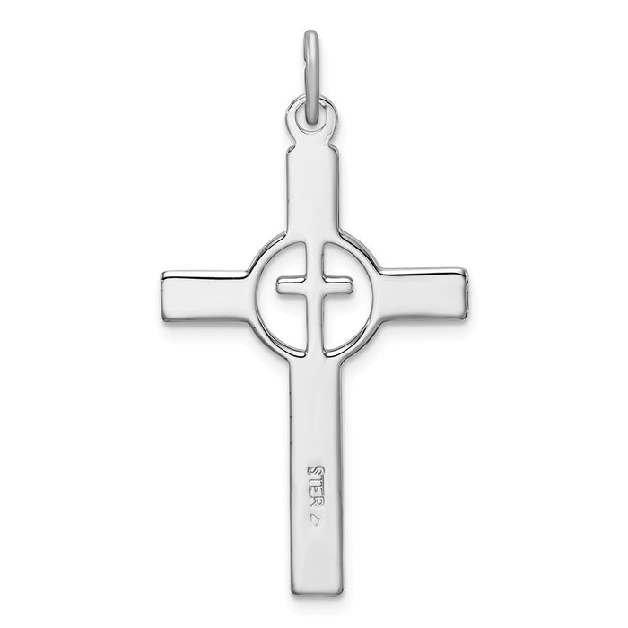 Million Charms 925 Sterling Silver Rhodium-Plated & Gold Themed Tone Relgious Cross Pendant