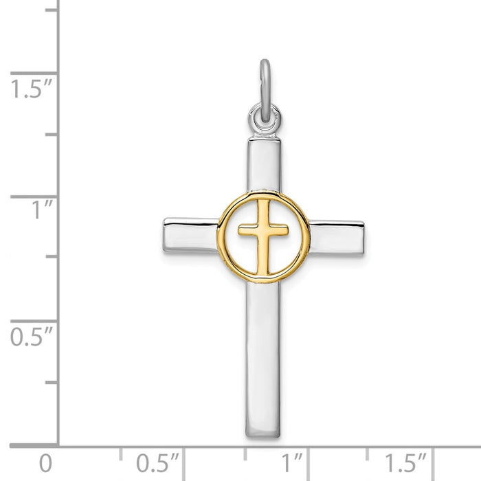 Million Charms 925 Sterling Silver Rhodium-Plated & Gold Themed Tone Relgious Cross Pendant