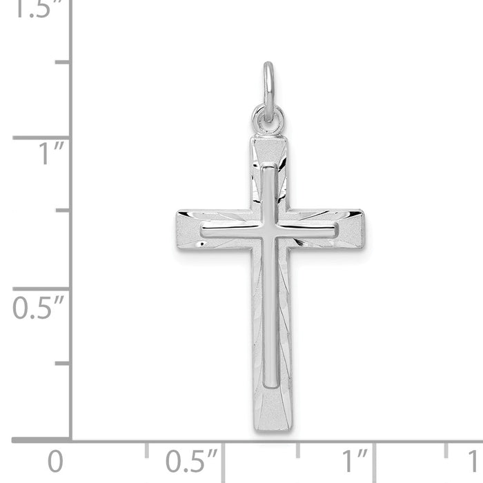 Million Charms 925 Sterling Silver Rhodium-Plated Diamond-Cut Relgious Cross Pendant