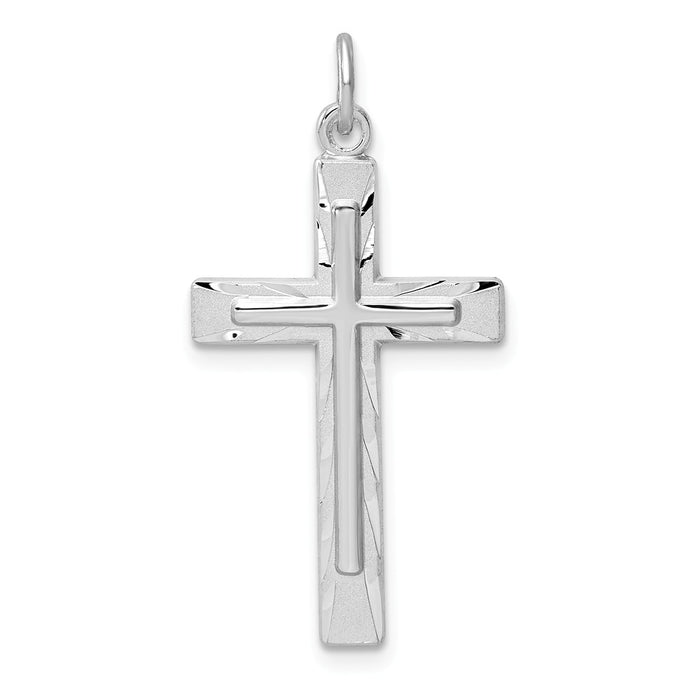 Million Charms 925 Sterling Silver Rhodium-Plated Diamond-Cut Relgious Cross Pendant