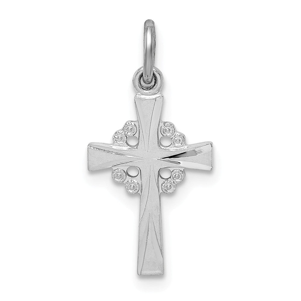 Million Charms 925 Sterling Silver Rhodium-Plated Diamond Cut Relgious Cross Pendant