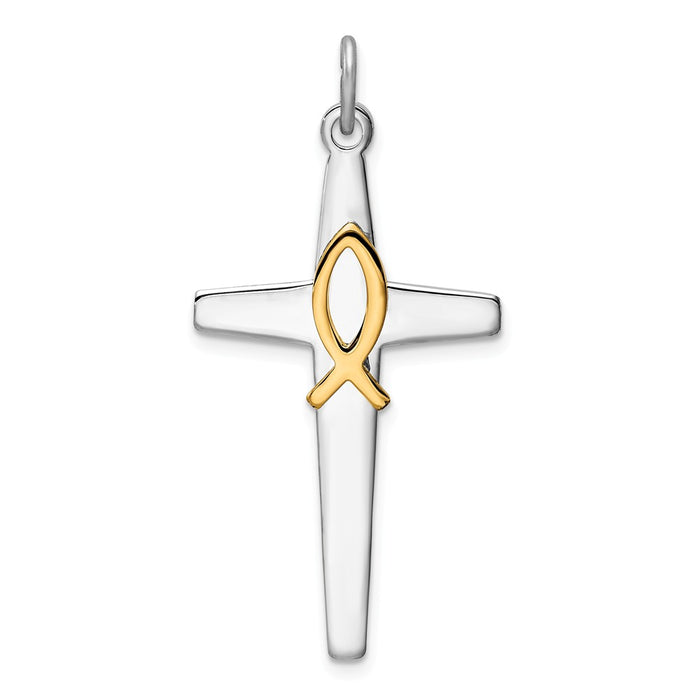 Million Charms 925 Sterling Silver Rhodium-Plated & Gold Themed Tone Relgious Cross Pendant