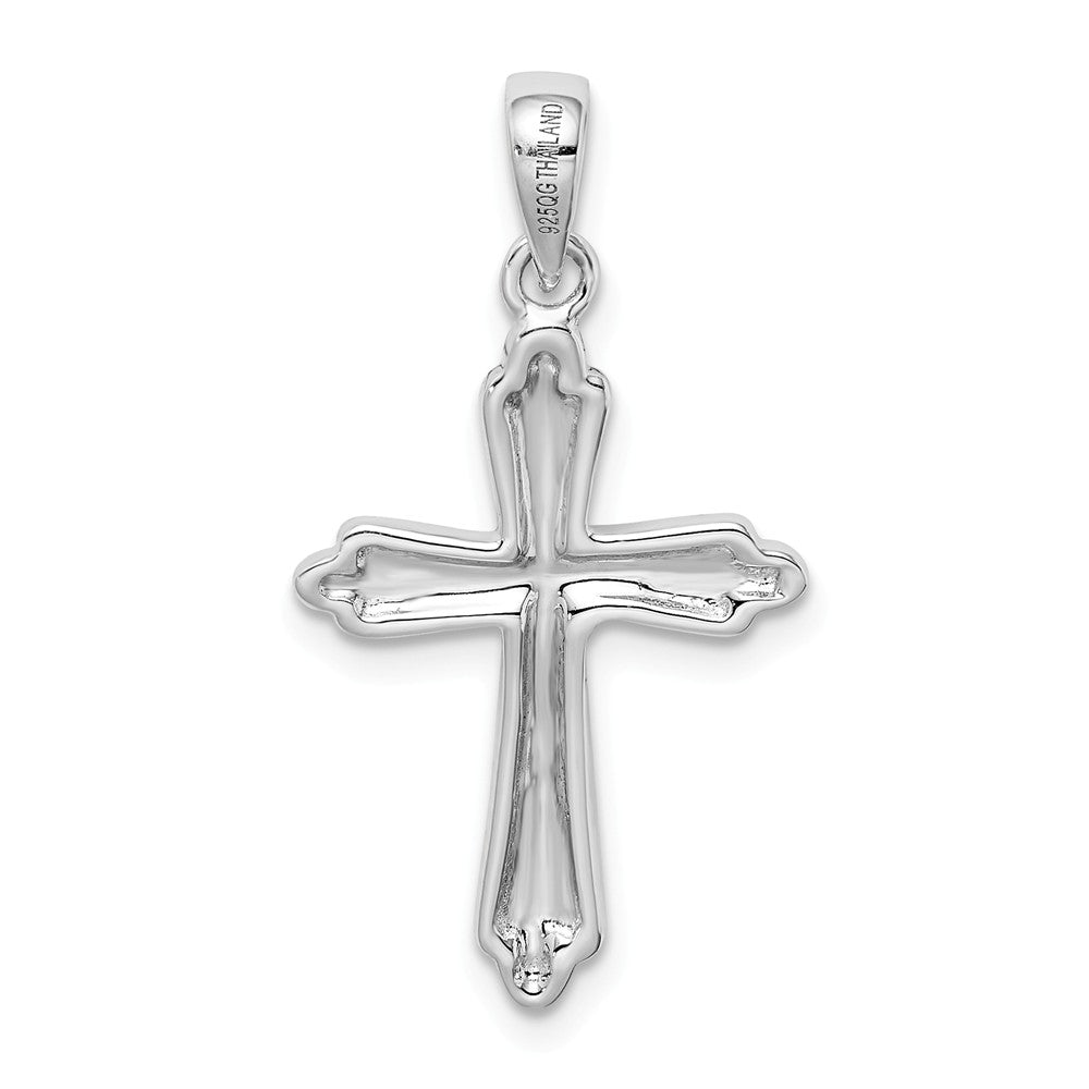 Million Charms 925 Sterling Silver Rhodium-Plated Striped Texture Relgious Cross Pendant