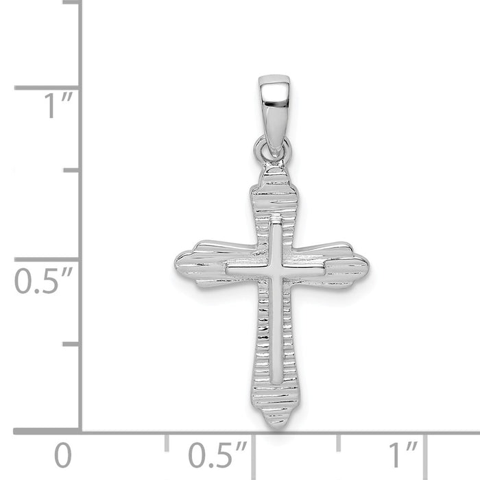 Million Charms 925 Sterling Silver Rhodium-Plated Striped Texture Relgious Cross Pendant