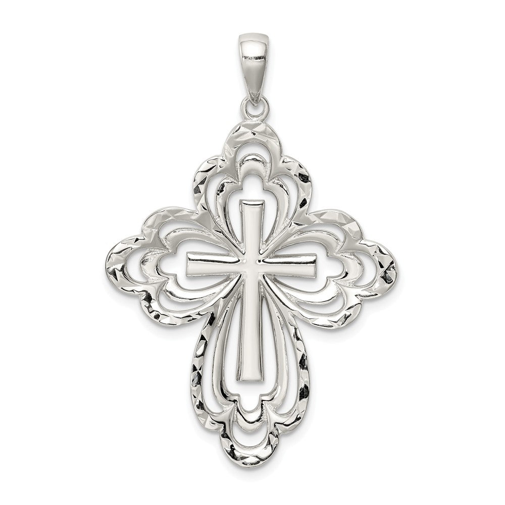 Million Charms 925 Sterling Silver Diamond-Cut Relgious Cross Pendant