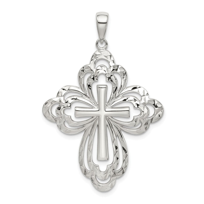 Million Charms 925 Sterling Silver Diamond-Cut Relgious Cross Pendant