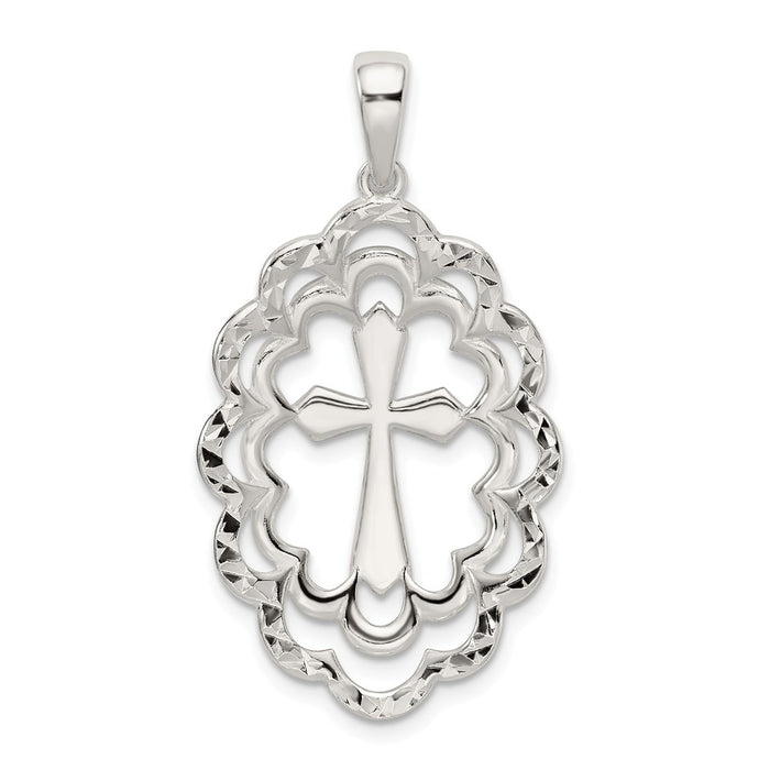 Million Charms 925 Sterling Silver Diamond-Cut Relgious Cross Pendant