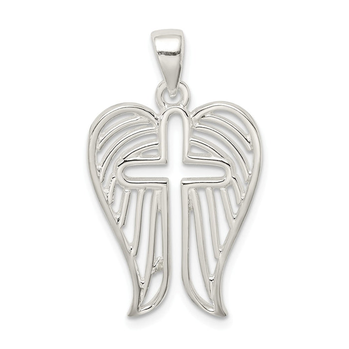 Million Charms 925 Sterling Silver Textured Wing Relgious Cross Pendant