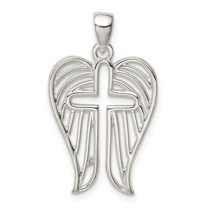 Million Charms 925 Sterling Silver Textured Wing Relgious Cross Pendant