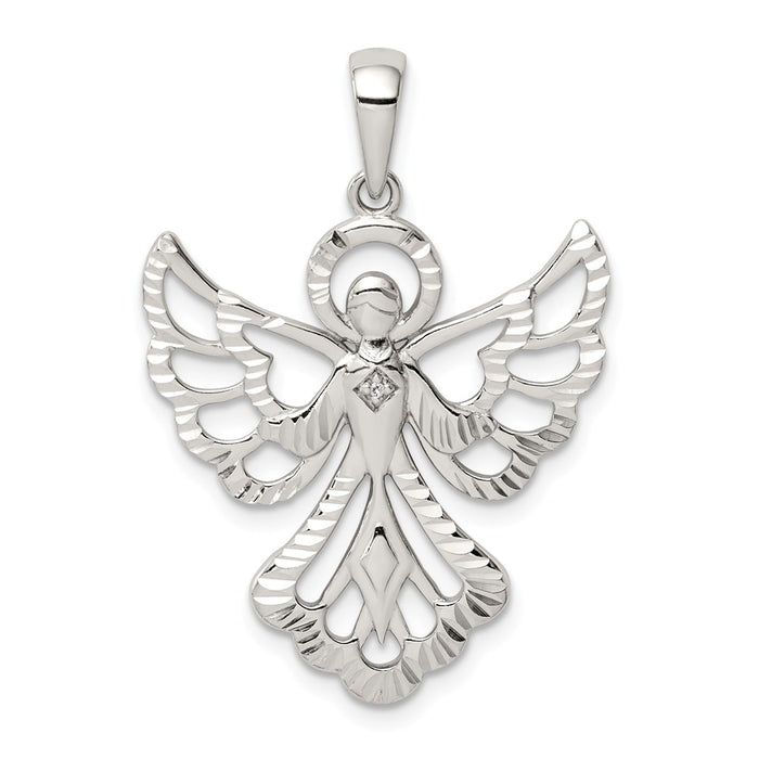 Million Charms 925 Sterling Silver Diamond & Diamond-Cut Angel Pendant