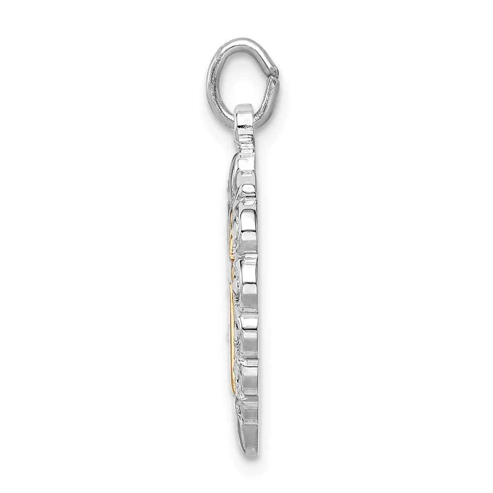 Million Charms 925 Sterling Silver Rhodium-Plated & Gold Themed Tone Relgious Cross Heart Pendant