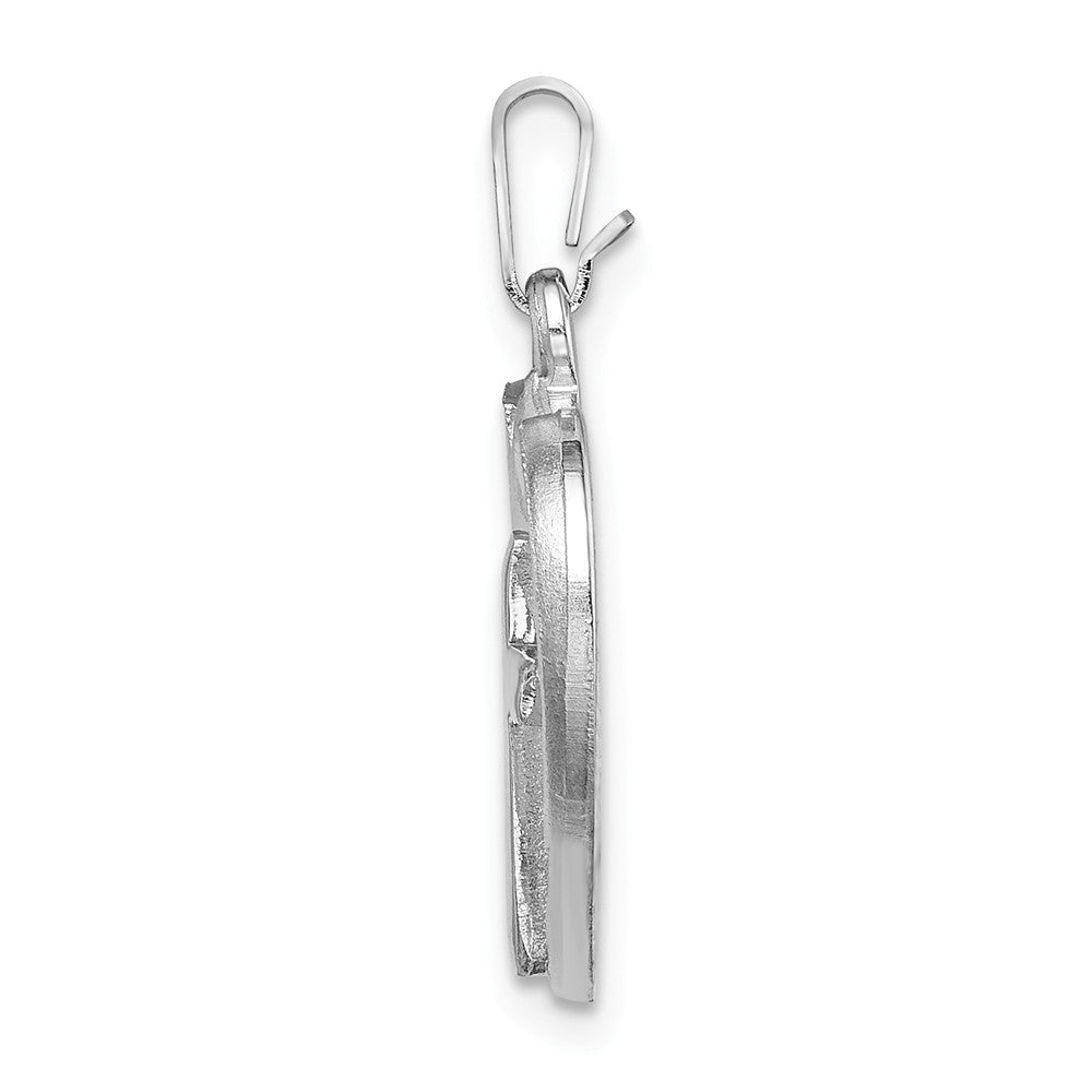 Million Charms 925 Sterling Silver Rhodium-Plated Gold Themed Tone Diamond-Cut Relgious Cross Heart Pendant