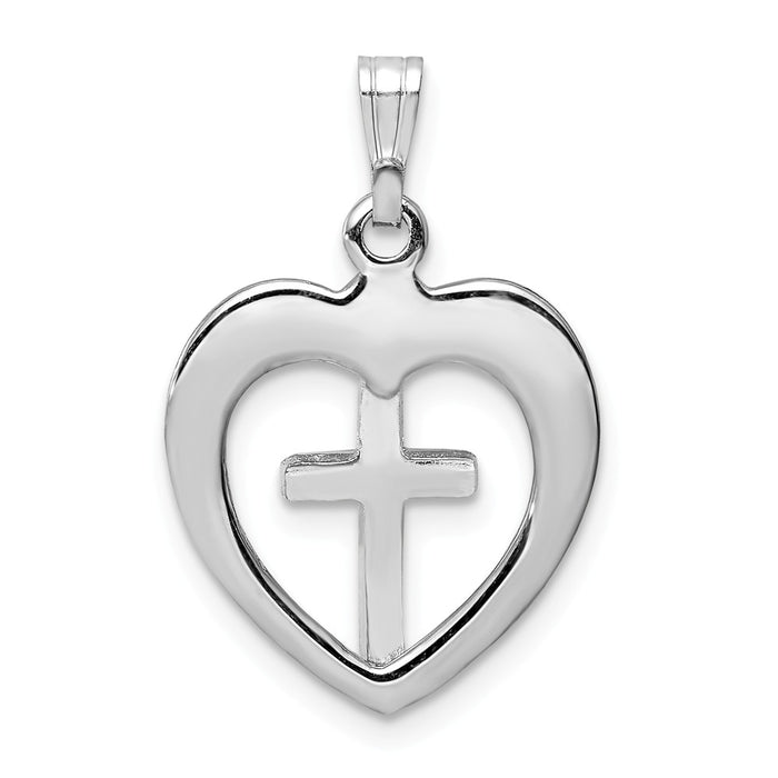 Million Charms 925 Sterling Silver Rhodium-Plated Gold Themed Tone Diamond-Cut Relgious Cross Heart Pendant