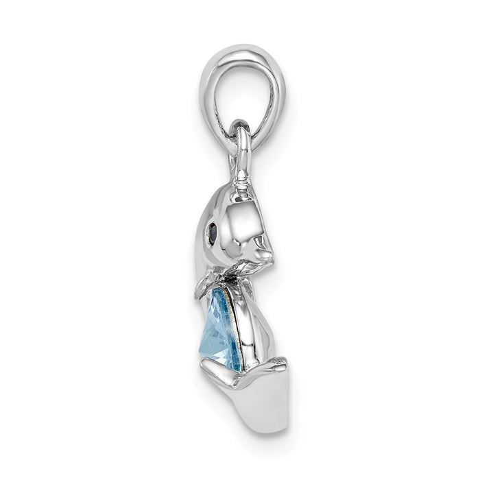 Million Charms 925 Sterling Silver Rhodium-Plated Blue Crystal Dolphin Pendant