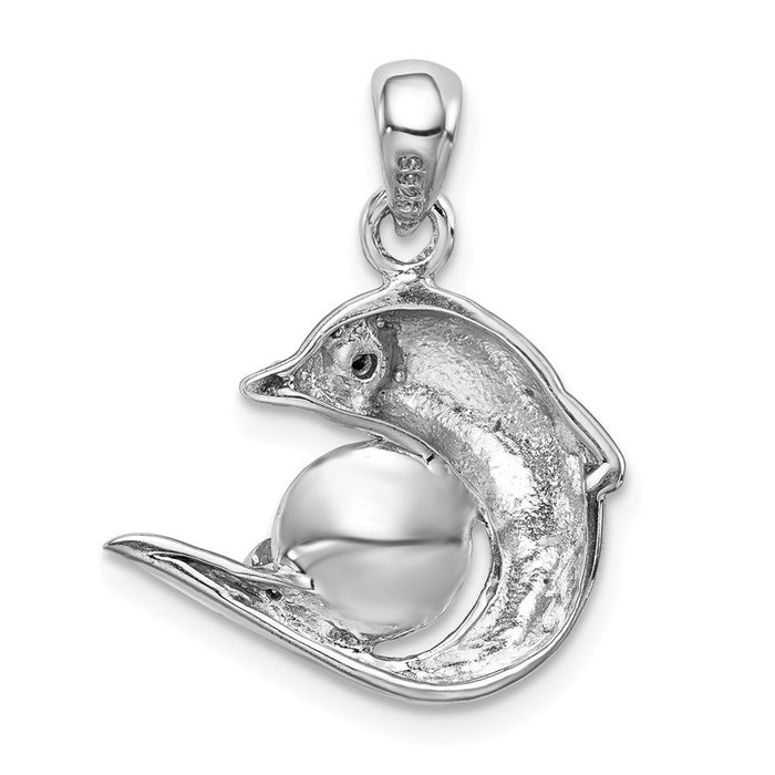 Million Charms 925 Sterling Silver Rhodium-Plated Blue Crystal Dolphin Pendant