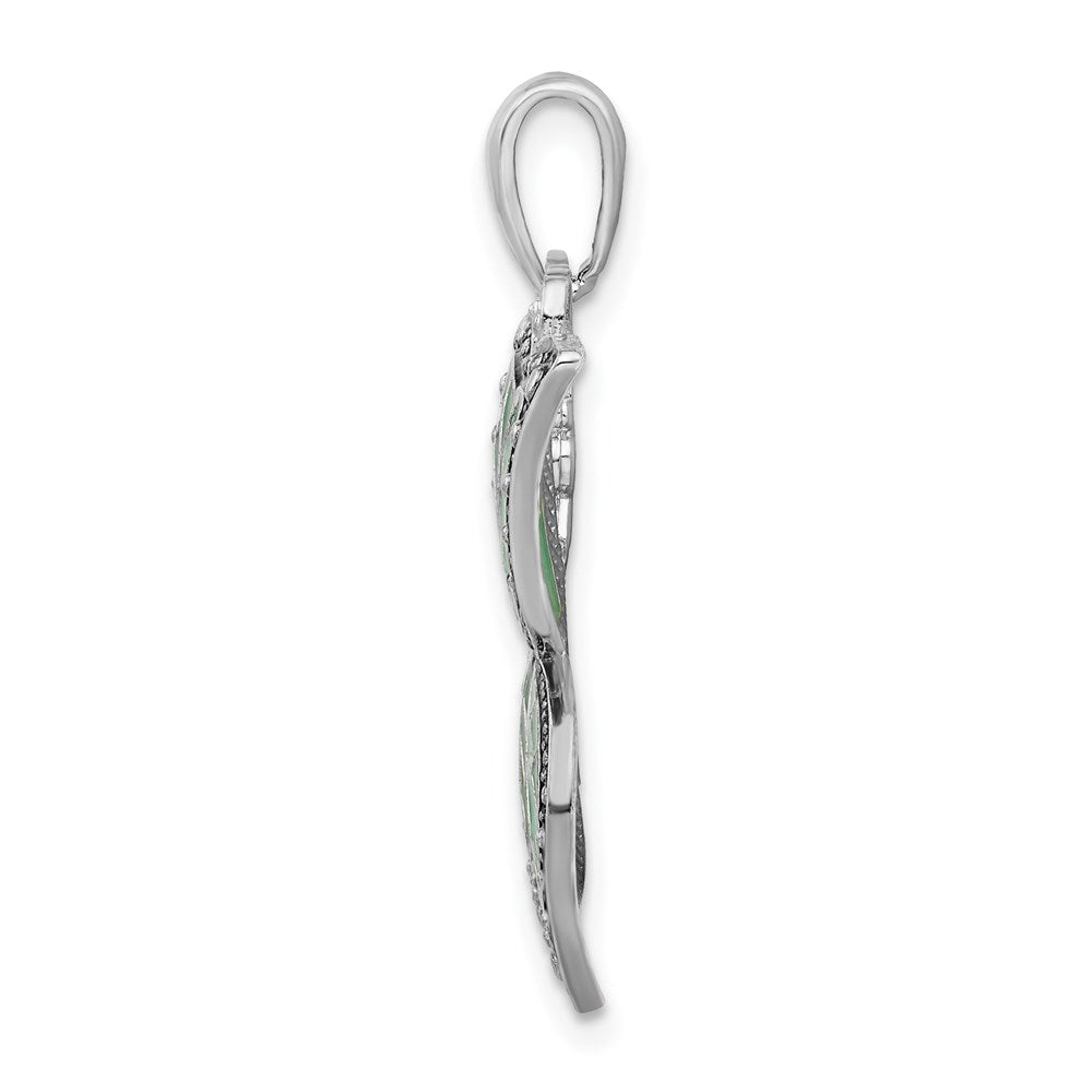 Million Charms 925 Sterling Silver Charm Pendant, Butterfly with Aqua Wings, Stained Glass