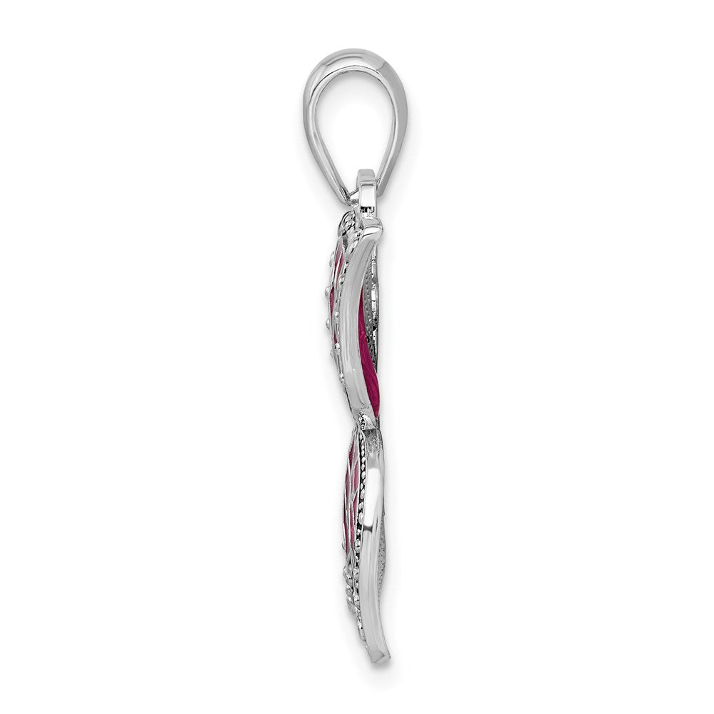 Million Charms 925 Sterling Silver Charm Pendant, Butterfly with Fuchsia Wings, Stained Glass