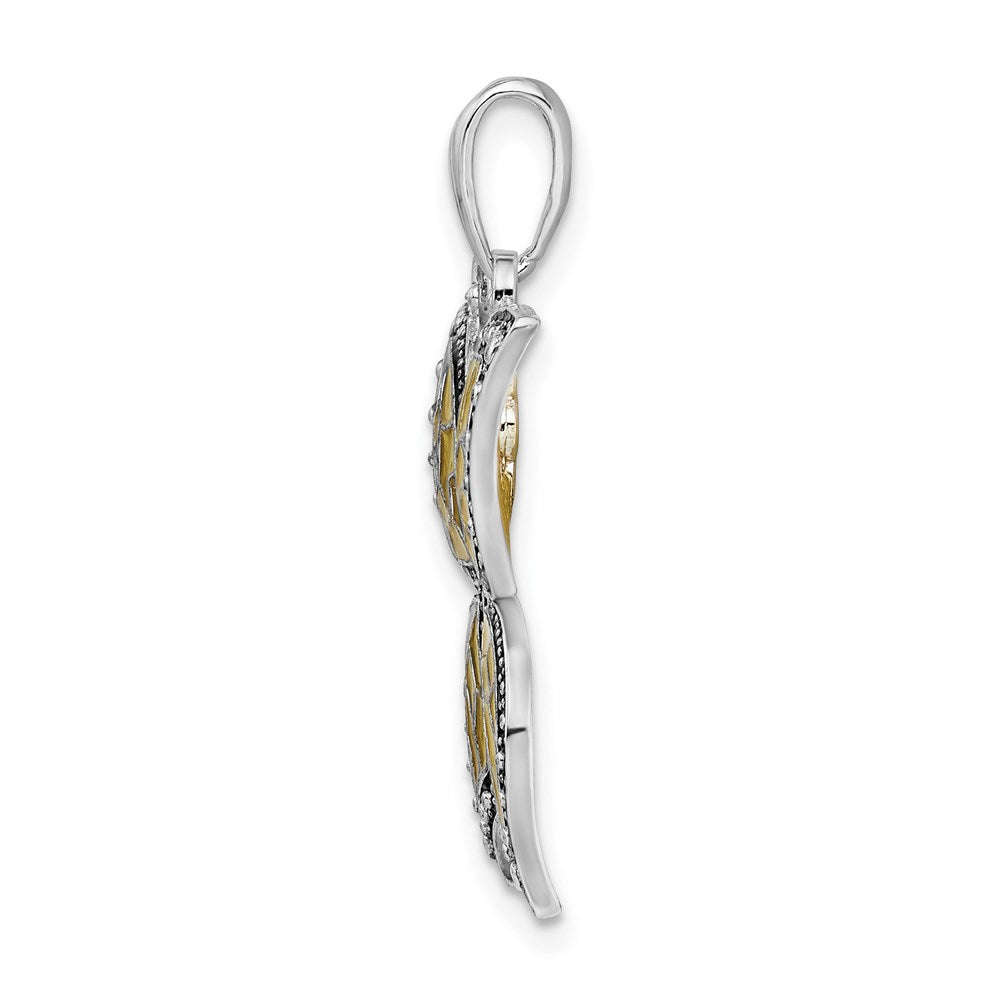 Million Charms 925 Sterling Silver Charm Pendant, Butterfly with Yellow Wings, Stained Glass