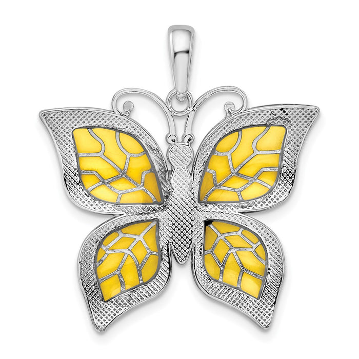Million Charms 925 Sterling Silver Charm Pendant, Butterfly with Yellow Wings, Stained Glass