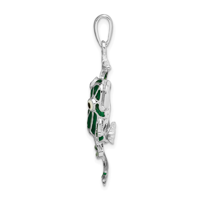 Million Charms 925 Sterling Silver Animal Charm Pendant, Frog with Green Stained Glass  Body