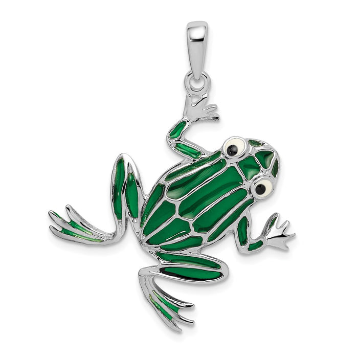 Million Charms 925 Sterling Silver Animal Charm Pendant, Frog with Green Stained Glass  Body