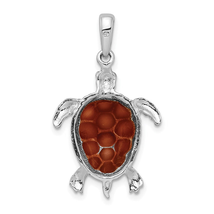 Million Charms 925 Sterling Silver Nautical Sea Life  Charm Pendant, Sea Turtle with Brown Stained Glass  Shell