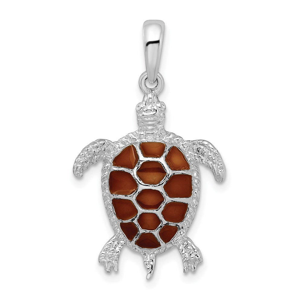 Million Charms 925 Sterling Silver Nautical Sea Life  Charm Pendant, Sea Turtle with Brown Stained Glass  Shell
