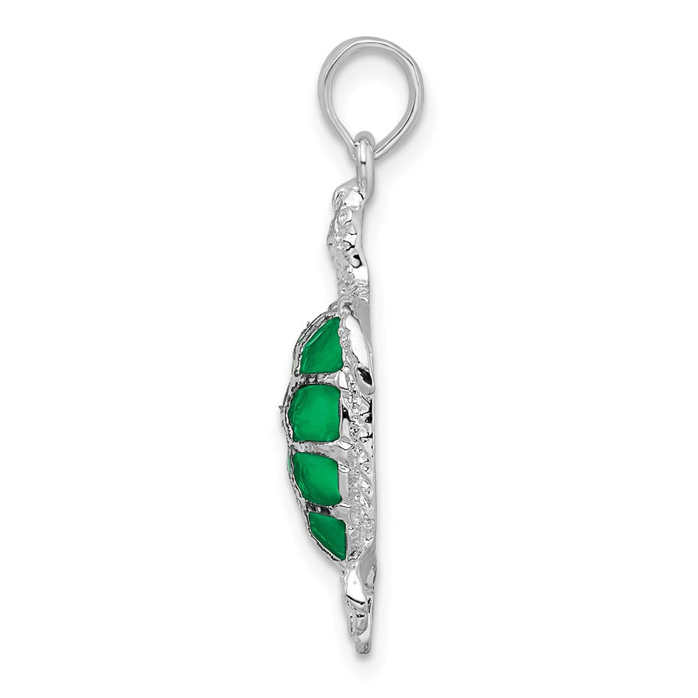 Million Charms 925 Sterling Silver Nautical Sea Life  Charm Pendant, Sea Turtle with Green Stained Glass  Shell