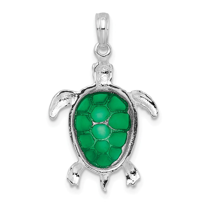 Million Charms 925 Sterling Silver Nautical Sea Life  Charm Pendant, Sea Turtle with Green Stained Glass  Shell