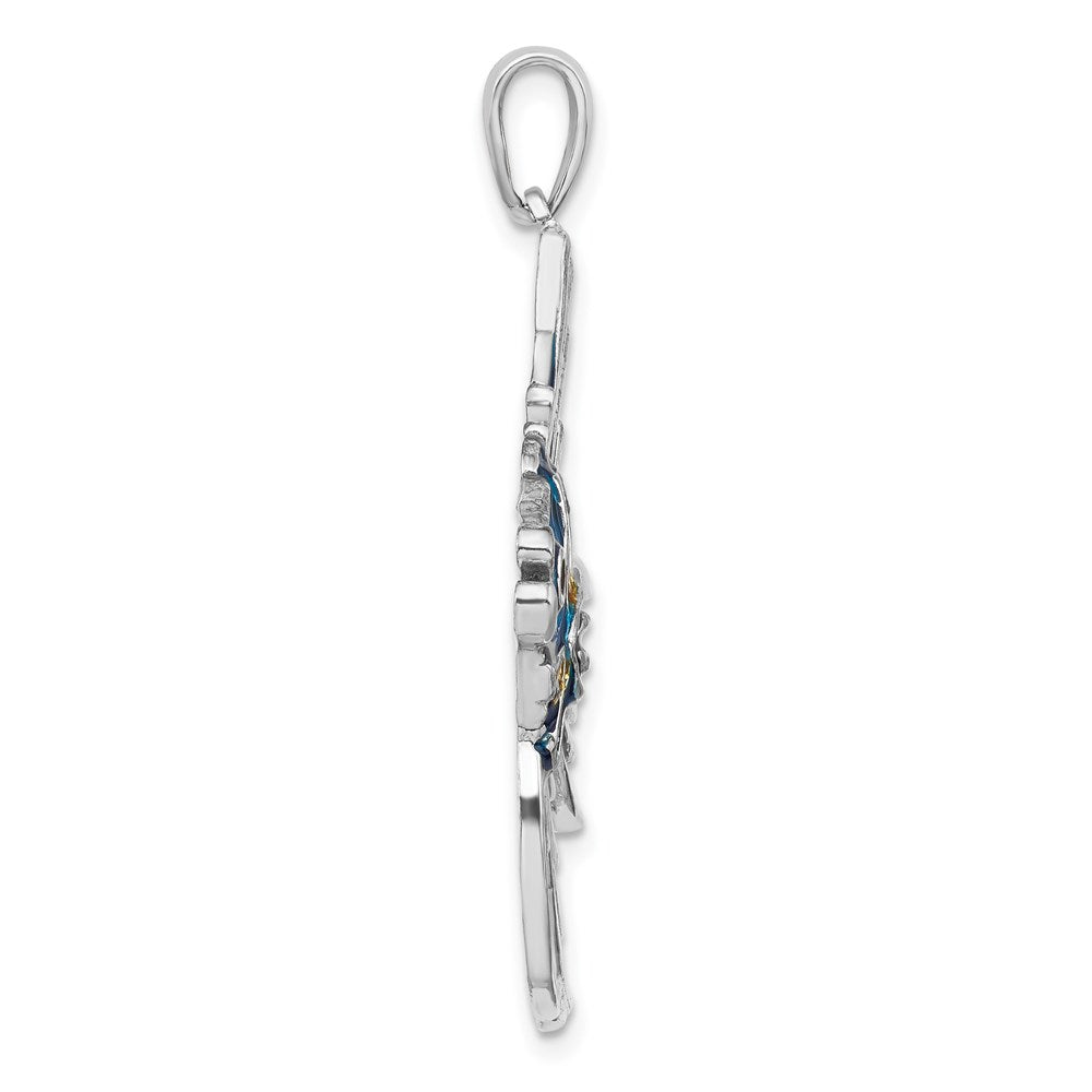 Million Charms 925 Sterling Silver Sea Life Nautical Charm Pendant, Angelfish with Blue Stained Glass  & Gold Enamel