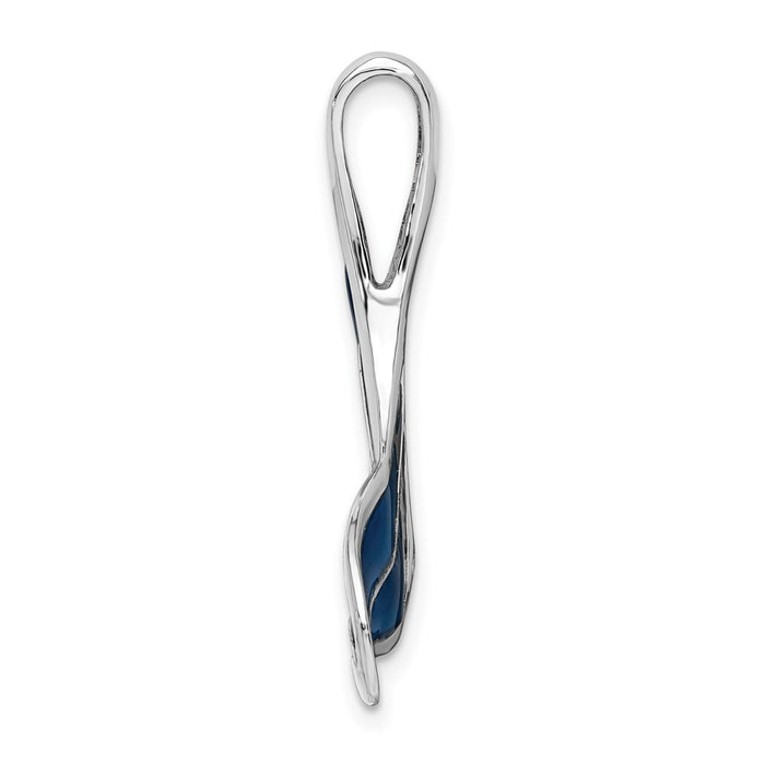 Million Charms 925 Sterling Silver Nautical Sea Life Charm Pendant, Whale Tail with Blue Stained Glass  Accent