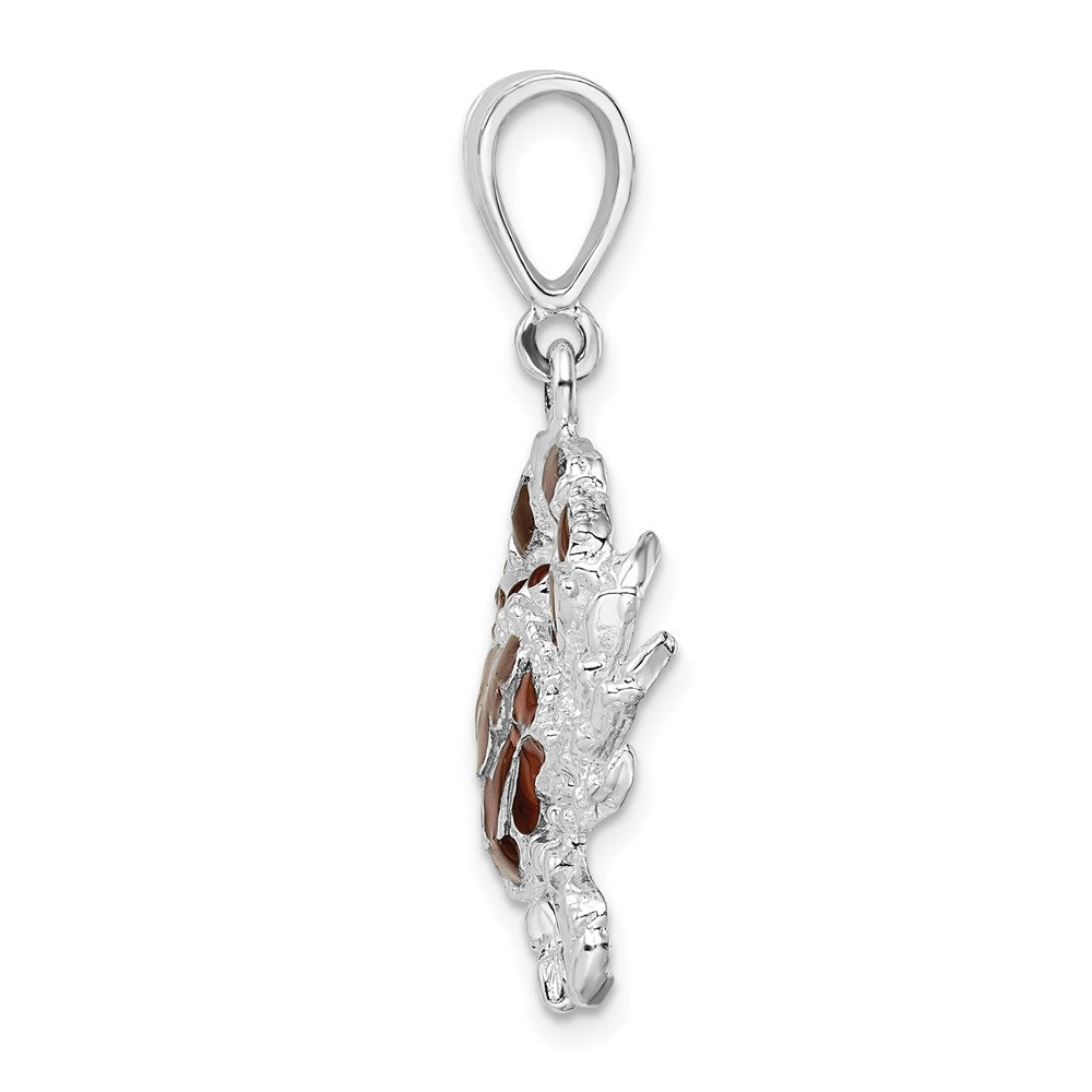 Million Charms 925 Sterling Silver Nautical Sea Life  Charm Pendant, Blue Crab with Brown Stained Glass  Shell