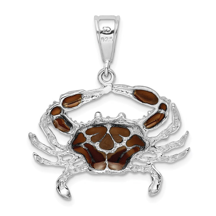 Million Charms 925 Sterling Silver Nautical Sea Life  Charm Pendant, Blue Crab with Brown Stained Glass  Shell