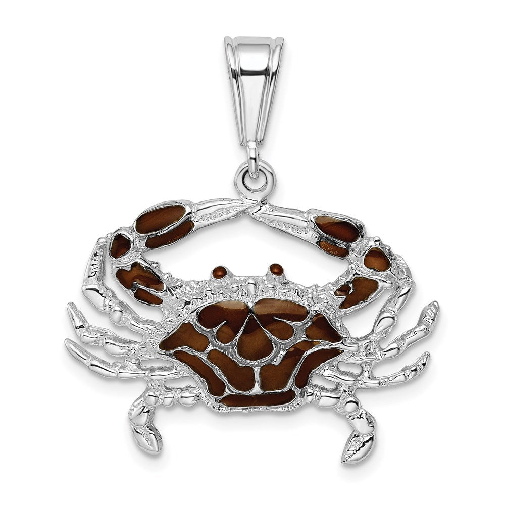 Million Charms 925 Sterling Silver Nautical Sea Life  Charm Pendant, Blue Crab with Brown Stained Glass  Shell