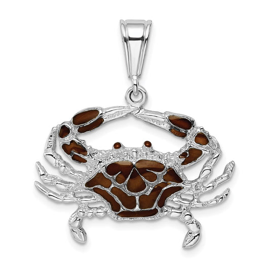 Million Charms 925 Sterling Silver Nautical Sea Life  Charm Pendant, Blue Crab with Brown Stained Glass  Shell