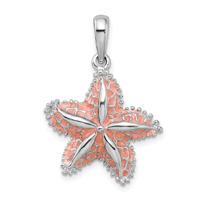 Million Charms 925 Sterling Silver Sea Life Nautical Charm Pendant, Starfish with Pink Enamel, Stained Glass